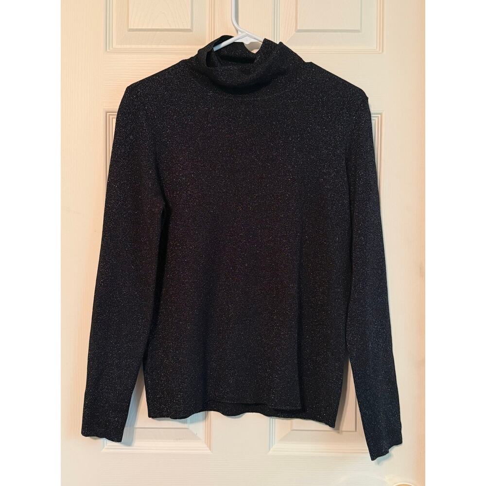 NWT Eileen Fisher Black Wool Metallic Long Sleeve Turtleneck Sweater Top Small - Picture 4 of 8